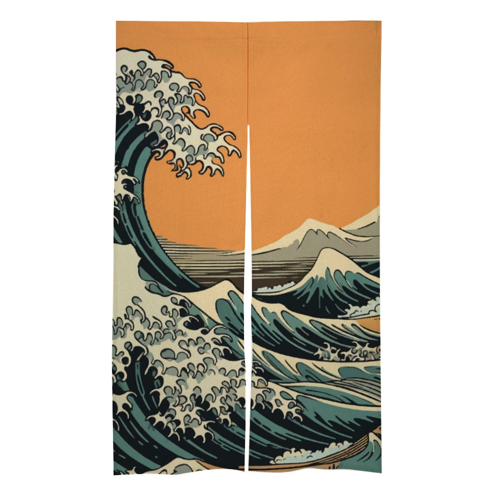 Japanese Noren, Japanese Door Curtain, Japanese Pattern Hemp Curtain, Japanese Waves curtain, Japanese Waves Noren, Wall Hanging Decor