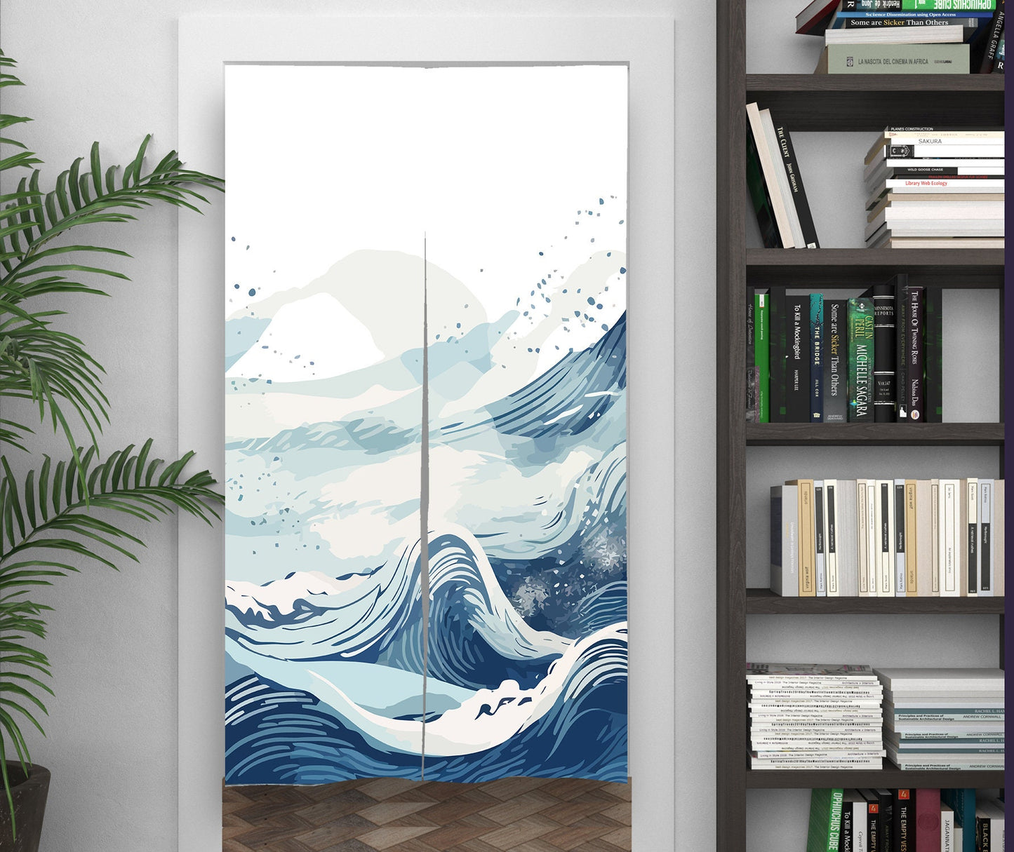 Japanese Noren, Japanese Door Curtain, Japanese Pattern Hemp Curtain, Blue Japanese Waves curtain, Japanese Waves Noren, Rome Divider