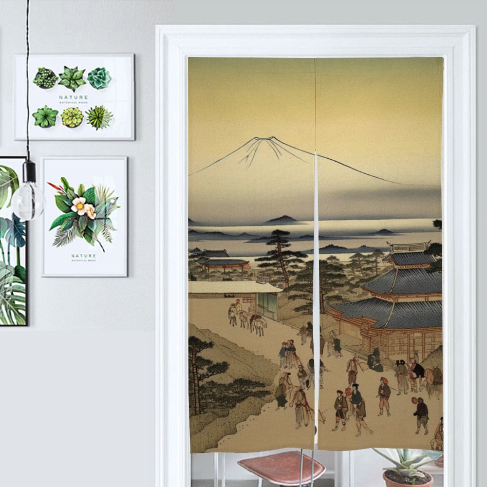 Japanese Noren, Japan Ancient Landscape Door Curtain, Landscape Noren Panel, Japanese Pattern Hemp Curtain, Room Divider, Japanese Decor