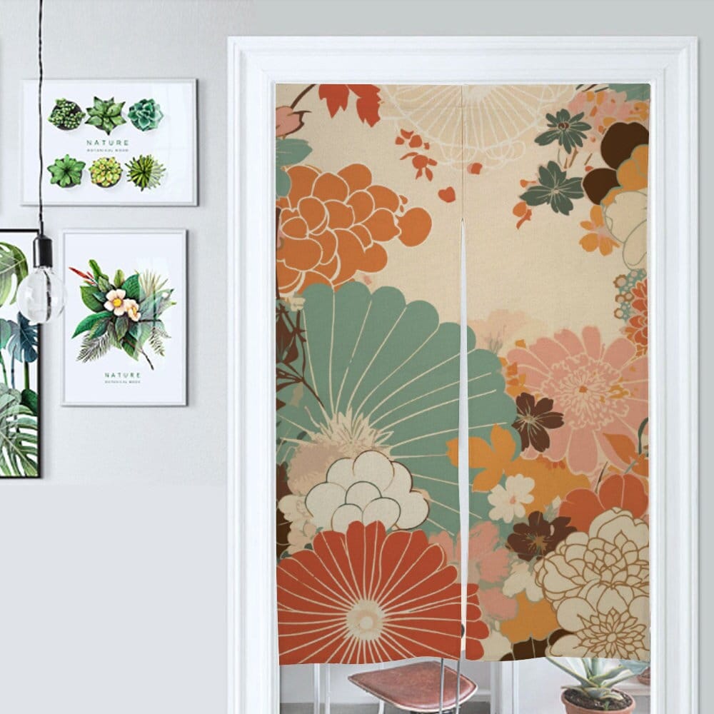 Japanese Floral Noren Curtain - Japanese Traditional Pattern, Room Divider for Home Decoration - Japanese Noren, Japanese Doorway Curtain