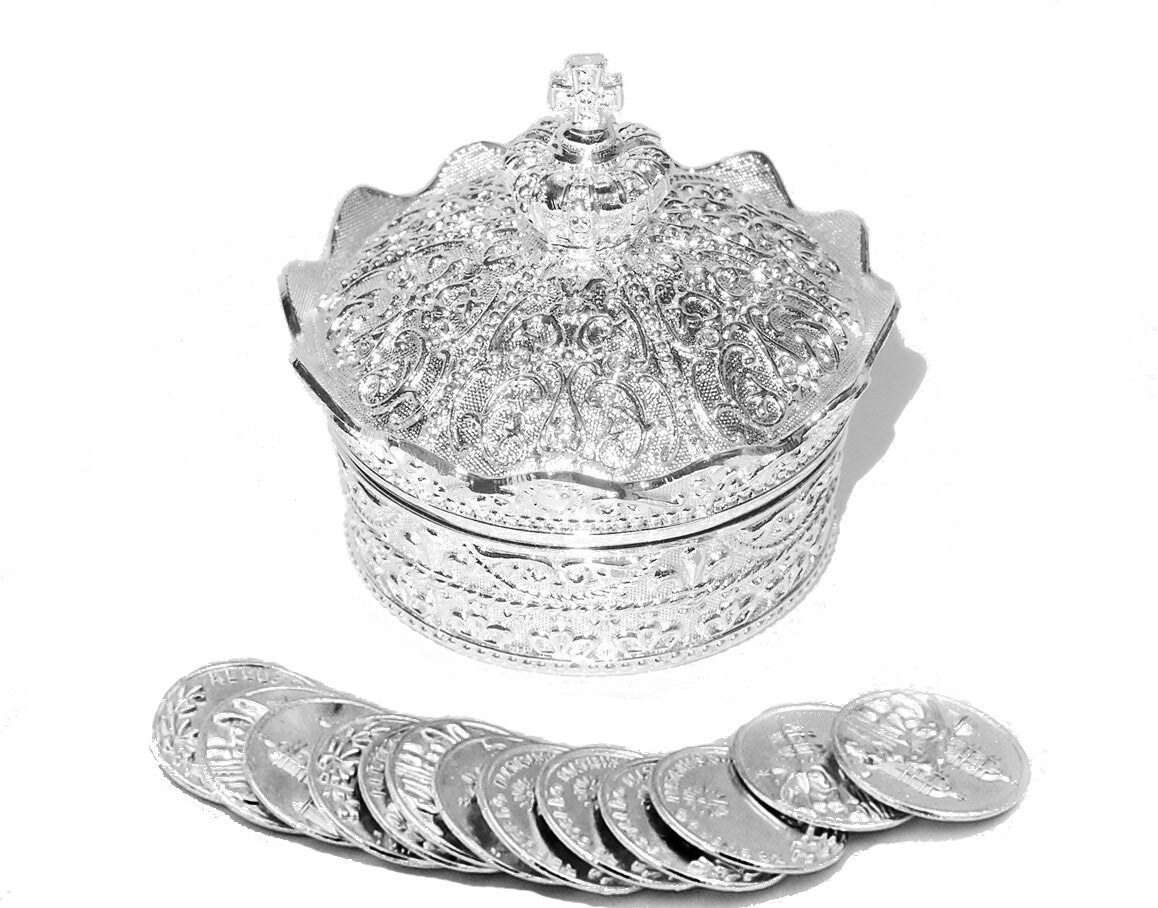 Wedding Arras, Elegant Silver Crown Wedding Arras with 13 coins set, Great Wedding Gift Idea