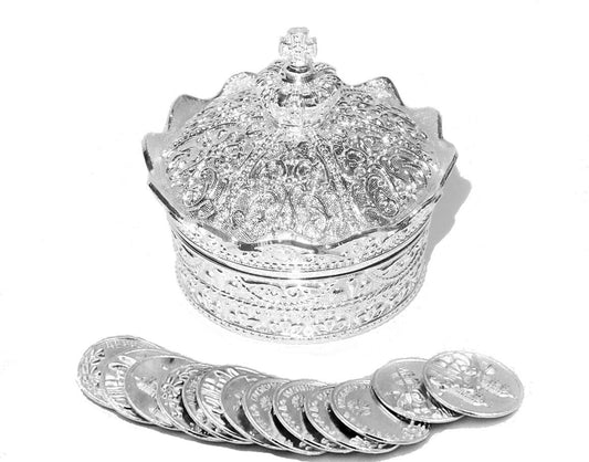 Wedding Arras, Elegant Silver Crown Wedding Arras with 13 coins set, Great Wedding Gift Idea