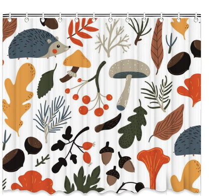 Botanical Wild Mushroom Herb Forest Shower Curtain, Plants Flower Waterproof Curtain, Nature Bath Decor Bathroom Curtains, Housewarming Gift