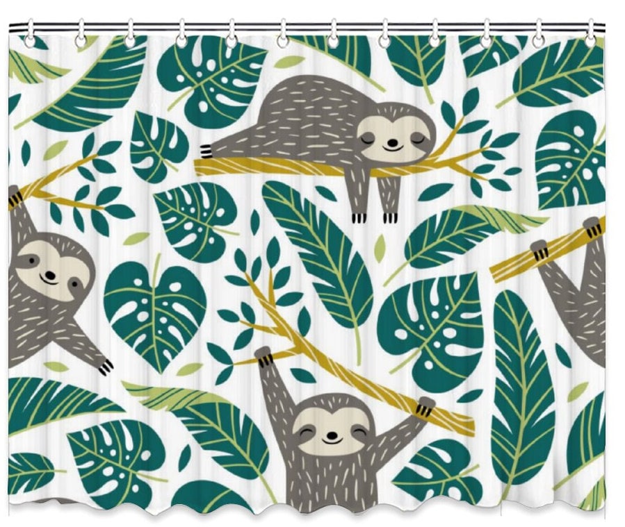 Funny Sloth Shower Curtain, Cute Sloth Waterproof Curtain, Nature Bath Decor, Sloth pattern Bathroom Curtains, Housewarming Gift