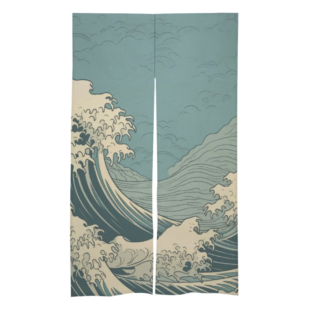 Japanese Noren, Japanese Door Curtain, Japanese Pattern Hemp Curtain, Japanese Waves curtain, Curtain for Home Decor, Wall Hanging Deor