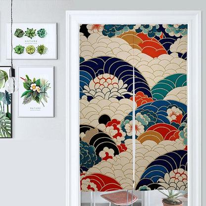 Japanese Floral Pattern Noren Door Curtain - Japanese Traditional Pattern Room Divider for Home Decor - Japanese Noren, Doorway Curtain