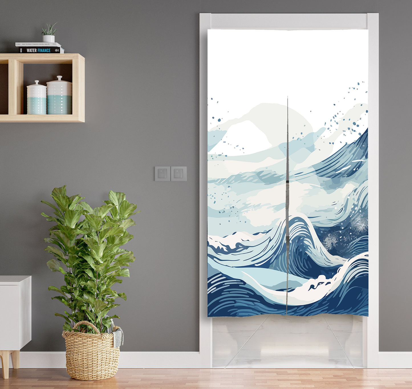 Japanese Noren, Japanese Door Curtain, Japanese Pattern Hemp Curtain, Blue Japanese Waves curtain, Japanese Waves Noren, Rome Divider