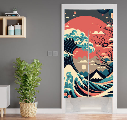 Japanese Noren, Japanese Door Curtain, Japanese Pattern Curtain, Japanese Great Waves curtain, Colorful Door Curtain, Japanese Wave Noren