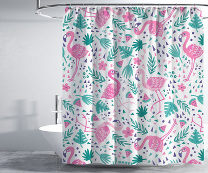 Tropical Flamingo Bird Shower Curtain, Funny Bath Curtain, Bathroom Curtain with Hooks, Nature Bath Bathroom Curtains, Housewarming Gift