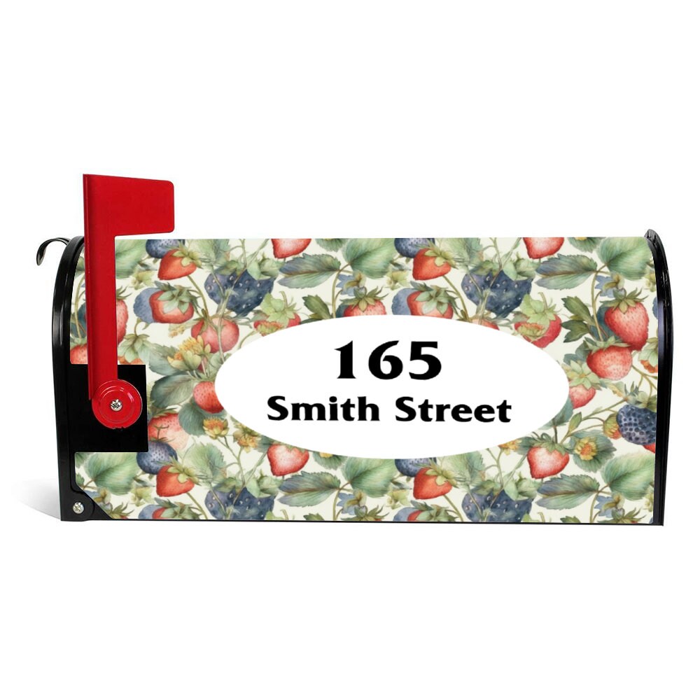 Custom Address Mailbox Covers, Strawberry Berry Custom Personalized Magnetic Mailbox Cover, Waterproof Canvas Stickers,