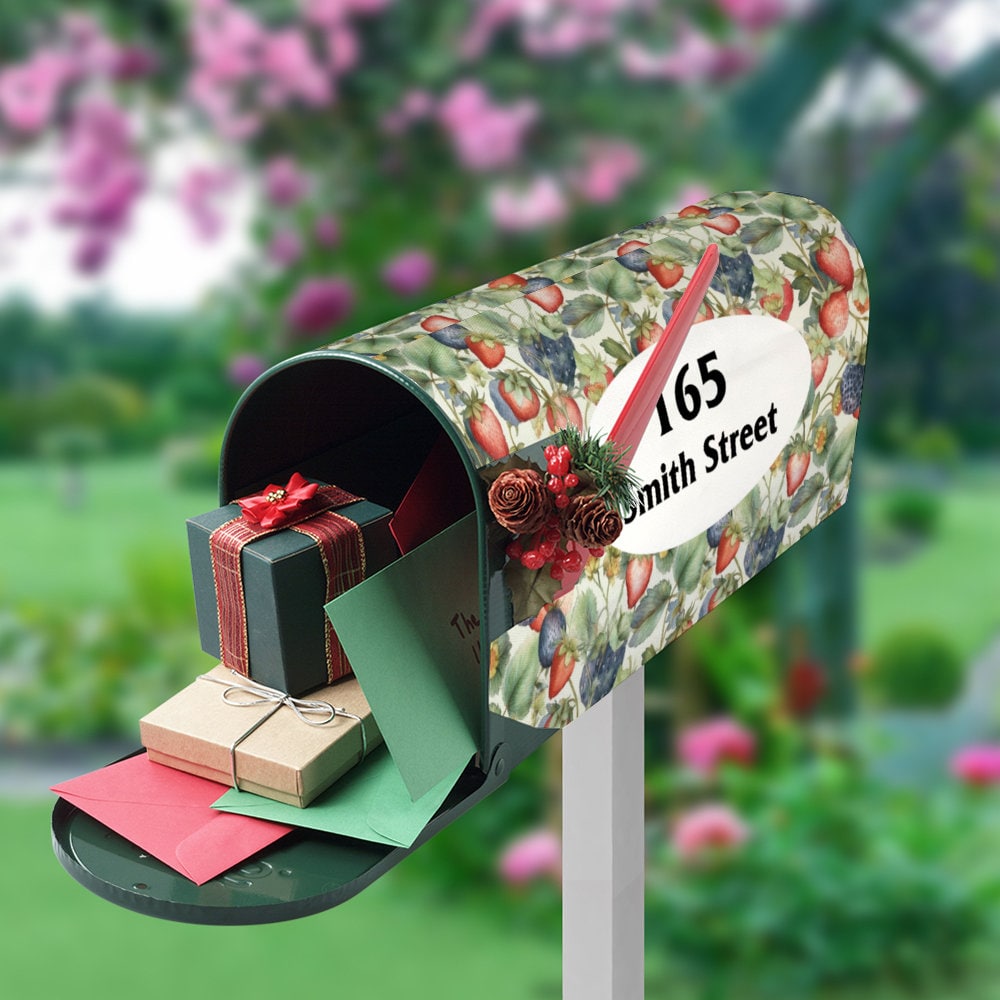 Custom Address Mailbox Covers, Strawberry Berry Custom Personalized Magnetic Mailbox Cover, Waterproof Canvas Stickers,