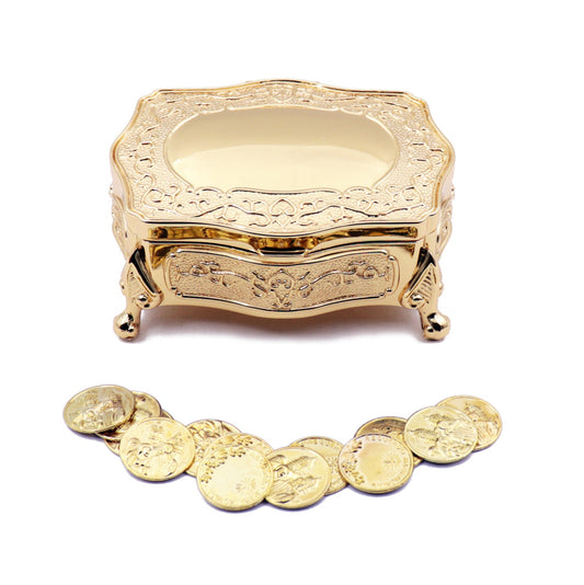 Wedding Arras, Gold Footed Floral Wedding Arras Box with Coins Set, Jewelry Box, Wedding Unity Coins,  Arras de Boda, Arras, Wedding Coins