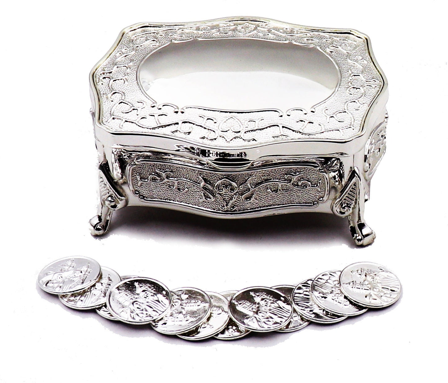 Silver Footed Floral Wedding Arras Box with Coins Set, Wedding Unity Coins, Wedding Arras, Arras de Boda, Great Wedding Gift Idea