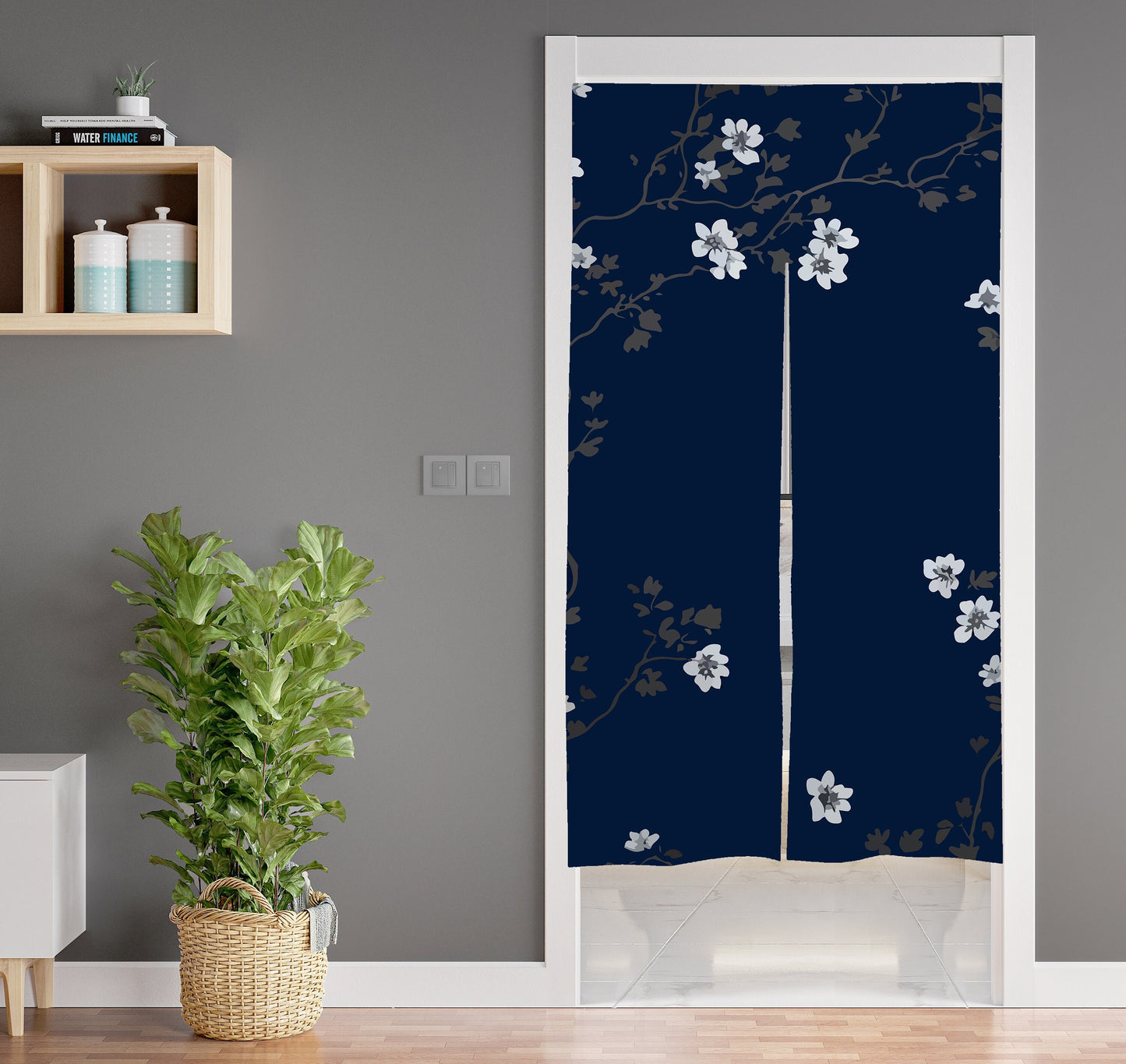 Japanese Noren, Japanese Door Curtain, Indigo Floral Pattern Hemp Curtain, Japanese Bamboo curtain, Door Curtain, Room Divider