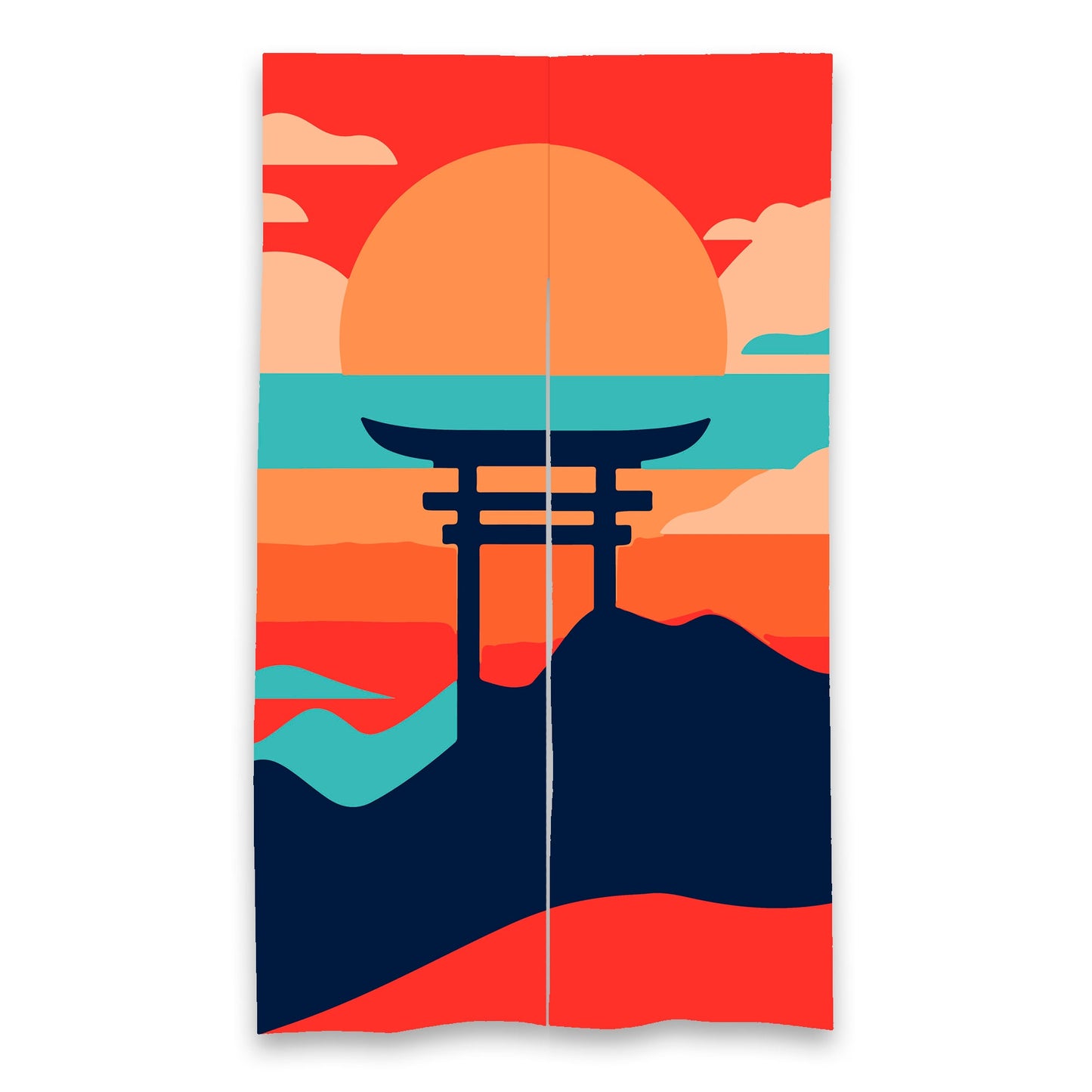 Japanese Noren, Japanese Doorway Curtain, Japanese Traditional Noren Curtain, Japan floating torii gate Landscape curtain, Door Curtain