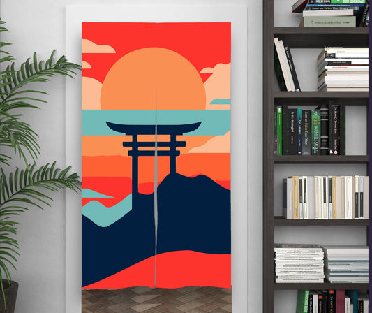 Japanese Noren, Japanese Doorway Curtain, Japanese Traditional Noren Curtain, Japan floating torii gate Landscape curtain, Door Curtain