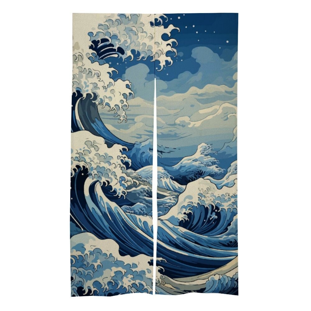 Japanese Noren, Japanese Doorway Curtain, Japanese Traditional Noren Door Curtain, Japanese Wave curtain, Japan Ocean Wave Theme