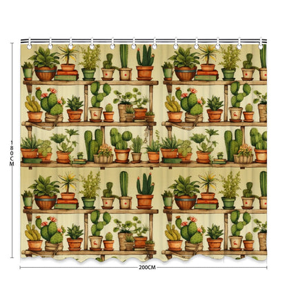 Pot Plants Art Shower Curtain, shower curtain, Boho Botanical Plants Bohemian Theme Green Cactus Shower Curtain, Housewarming Gifts