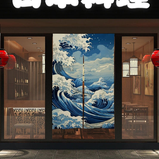 Japanese Noren, Japanese Doorway Curtain, Japanese Traditional Noren Door Curtain, Japanese Wave curtain, Japan Ocean Wave Theme