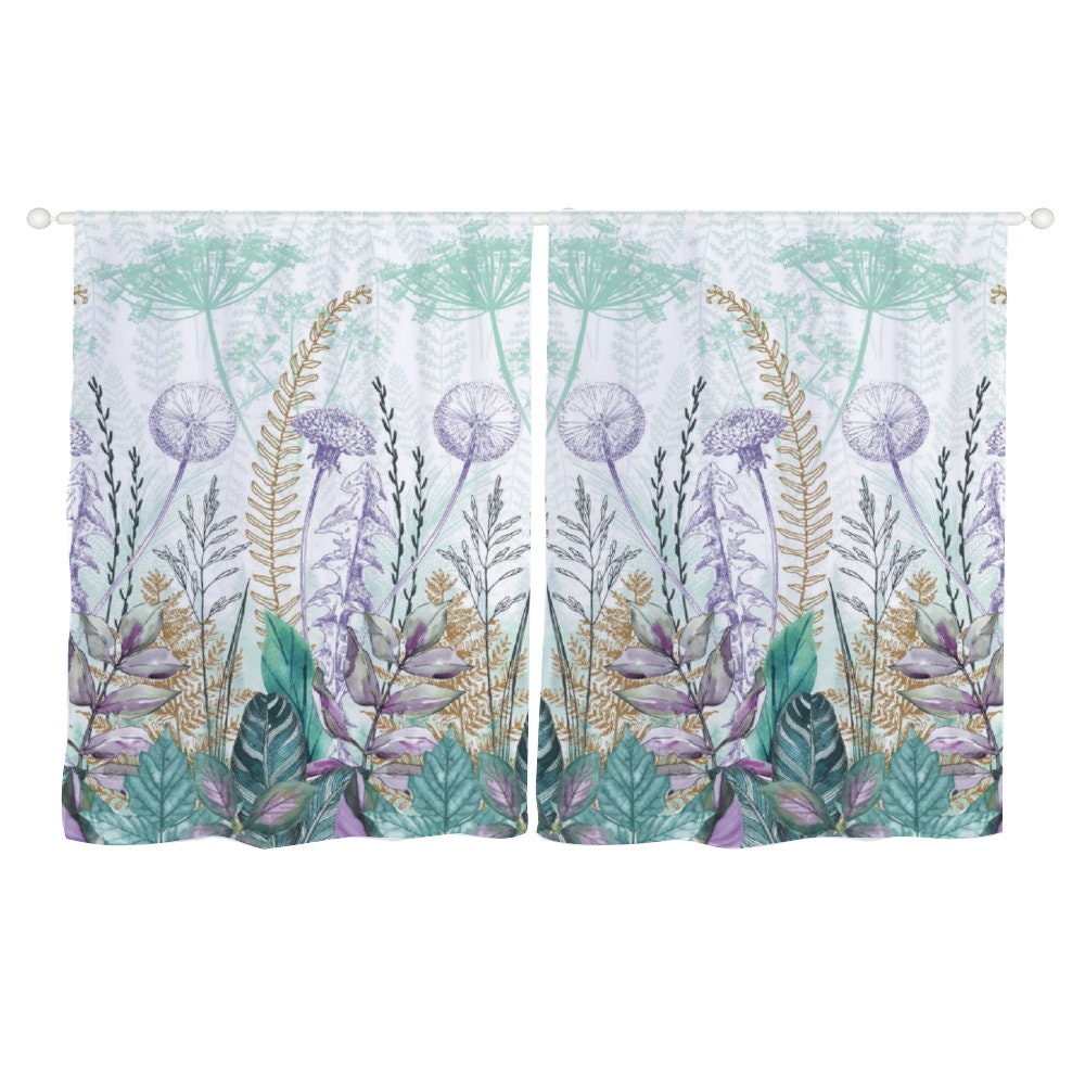 Elegant Chiffon Window Curtains - Translucent Sheer Curtains with Wild Flowers Pattern - Two-Piece Set- Product size is one-piece size- Product size is one-piece size