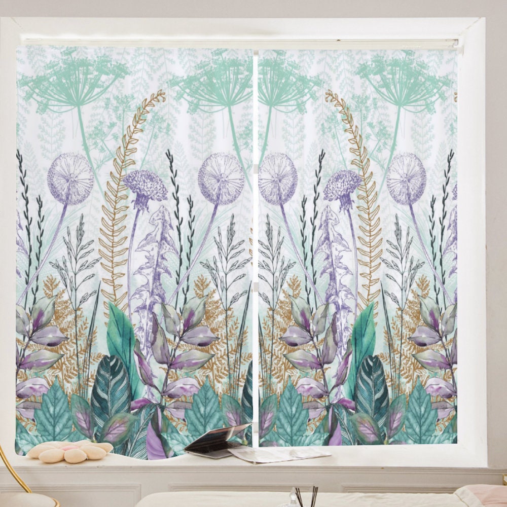 Elegant Chiffon Window Curtains - Translucent Sheer Curtains with Wild Flowers Pattern - Two-Piece Set- Product size is one-piece size- Product size is one-piece size