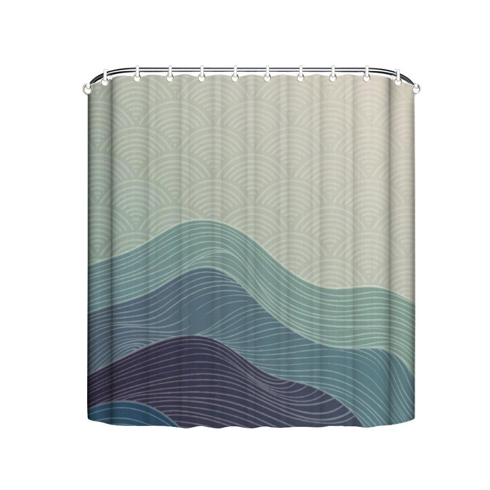 Japanese Art Wave Shower Curtain, Japanese Waves Shower Curtain, Bath Shower Curtain,  Japanese Pattern Curtain, Waterproof shower curtain