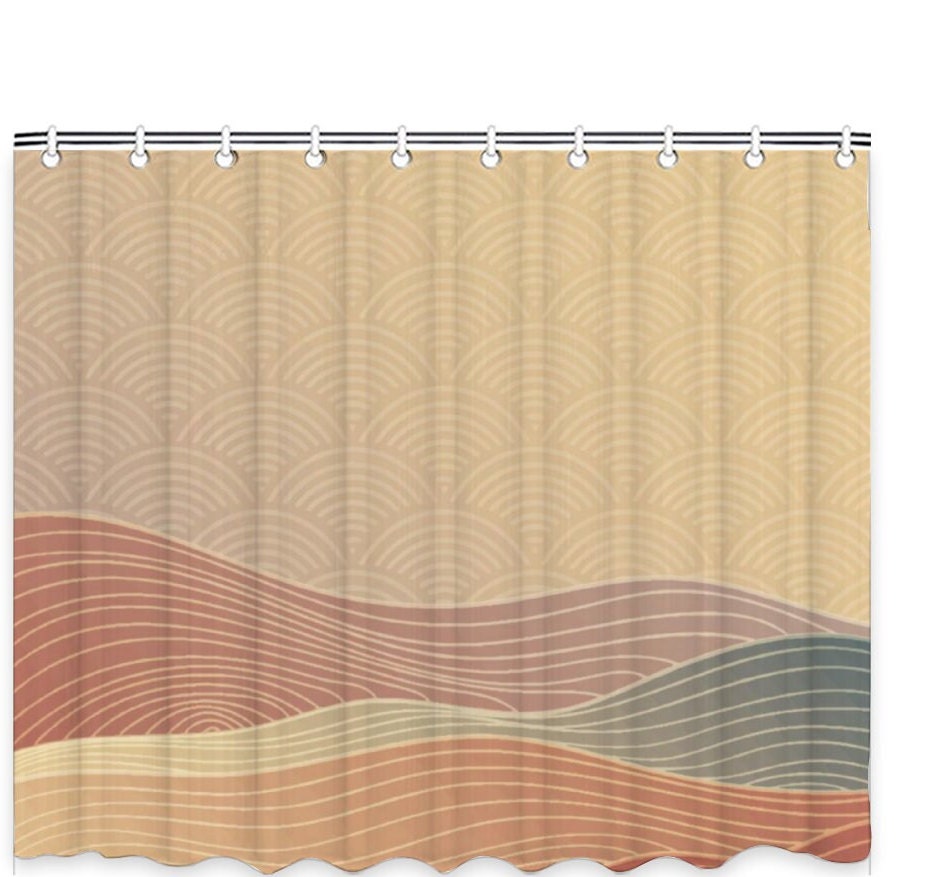 Japanese Art Wave Shower Curtain, Japanese Waves Shower Curtain, Bath Shower Curtain,  Japanese Pattern Curtain, Waterproof shower curtain