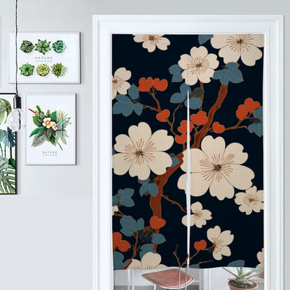 Japanese Floral Noren Door Curtain - Japanese Traditional Pattern Room Divider for Home Decoration - Japanese Noren, Japanese Door Curtain
