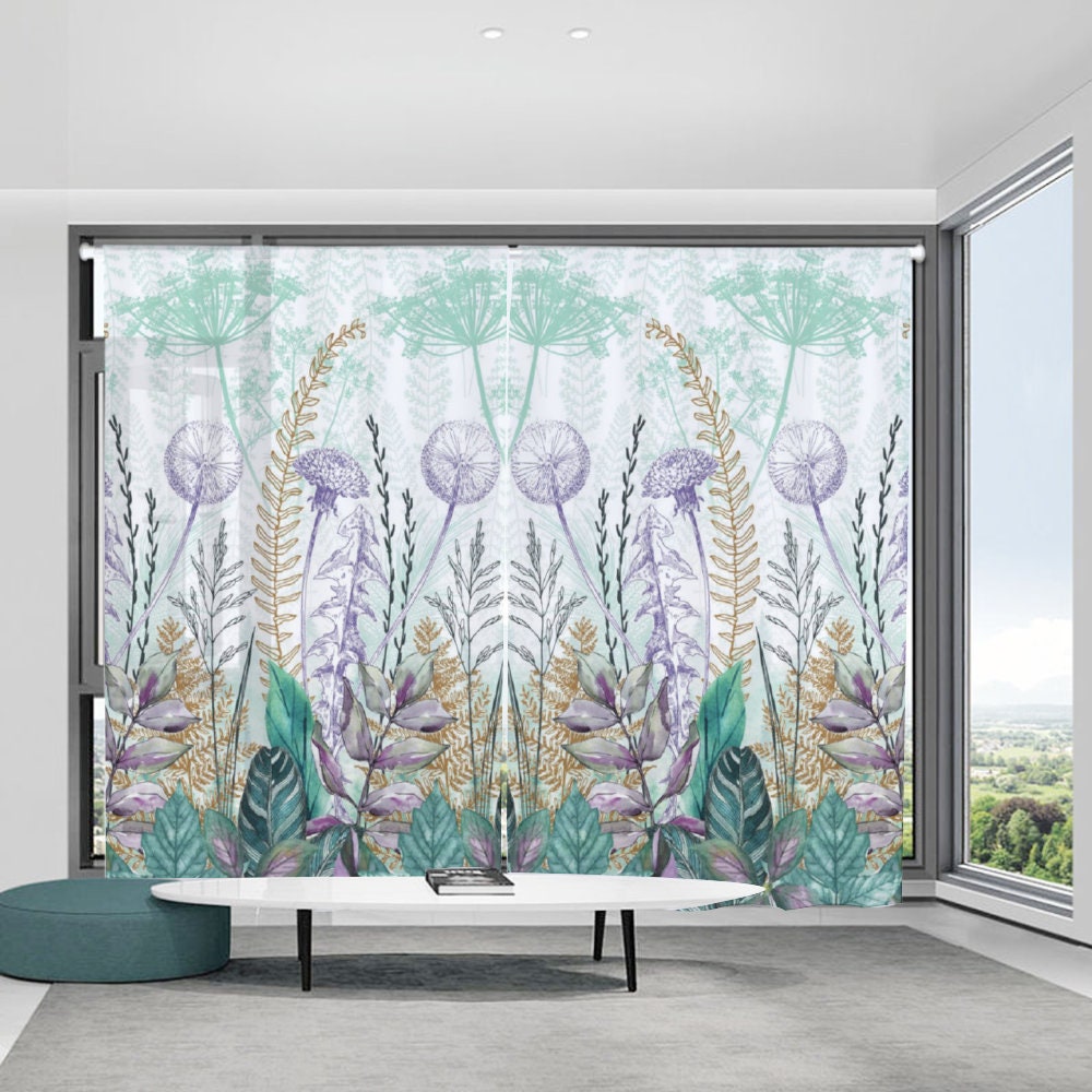 Elegant Chiffon Window Curtains - Translucent Sheer Curtains with Wild Flowers Pattern - Two-Piece Set- Product size is one-piece size- Product size is one-piece size