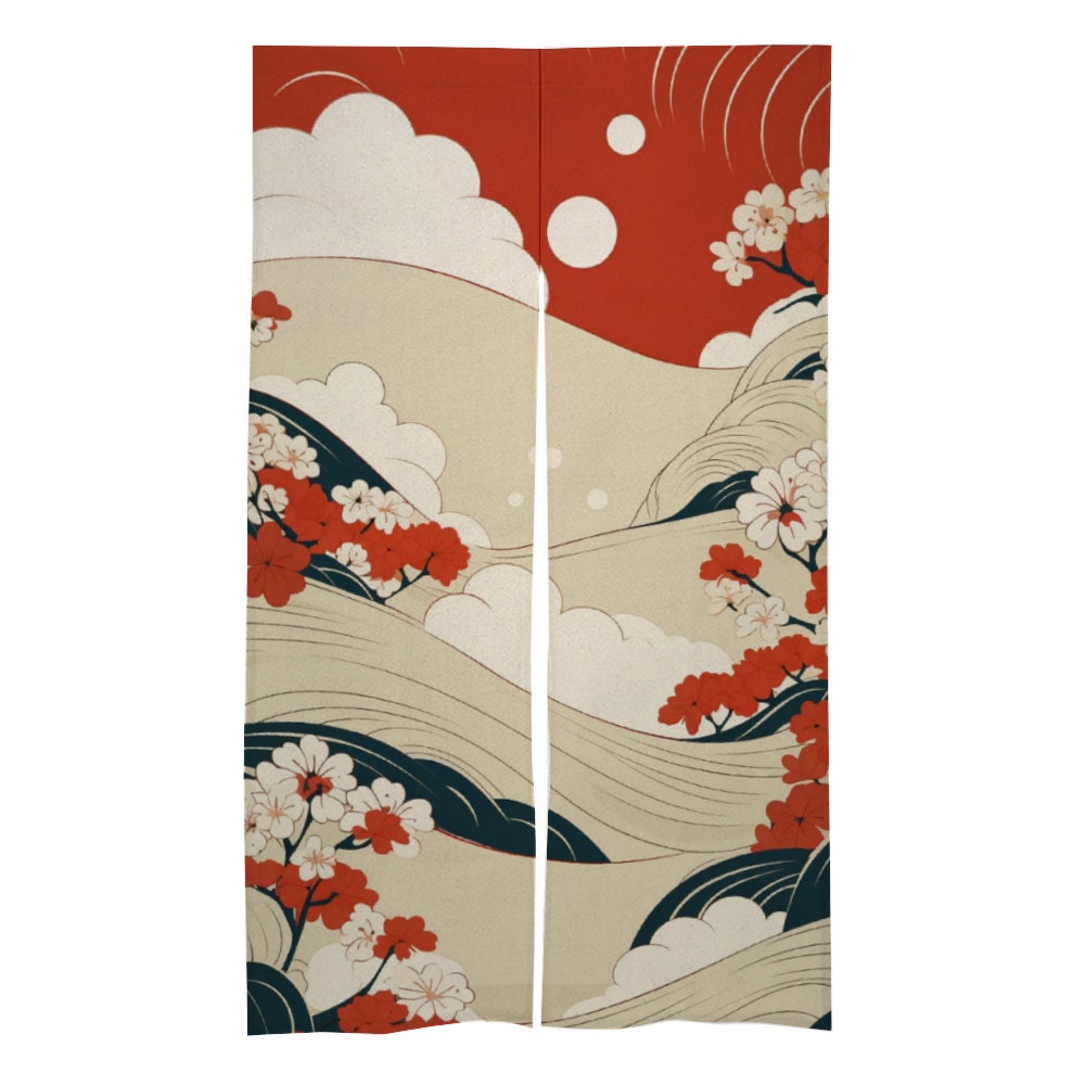 Japanese Noren Art Landscape Pattern Doorway Curtain - Japanese Traditional Pattern Room Divider for Home Decor, Doorway Curtain