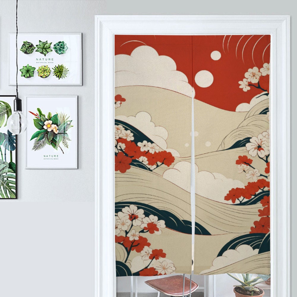 Japanese Noren Art Landscape Pattern Doorway Curtain - Japanese Traditional Pattern Room Divider for Home Decor, Doorway Curtain