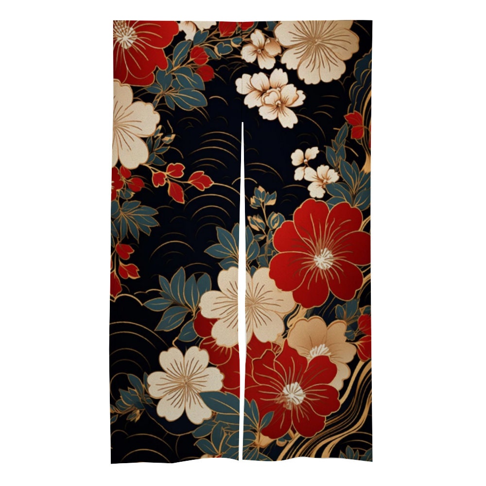 Japanese Floral Noren Door Curtain - Japanese Traditional Pattern Room Divider for Home Decoration - Japanese Noren, Japanese Door Curtain