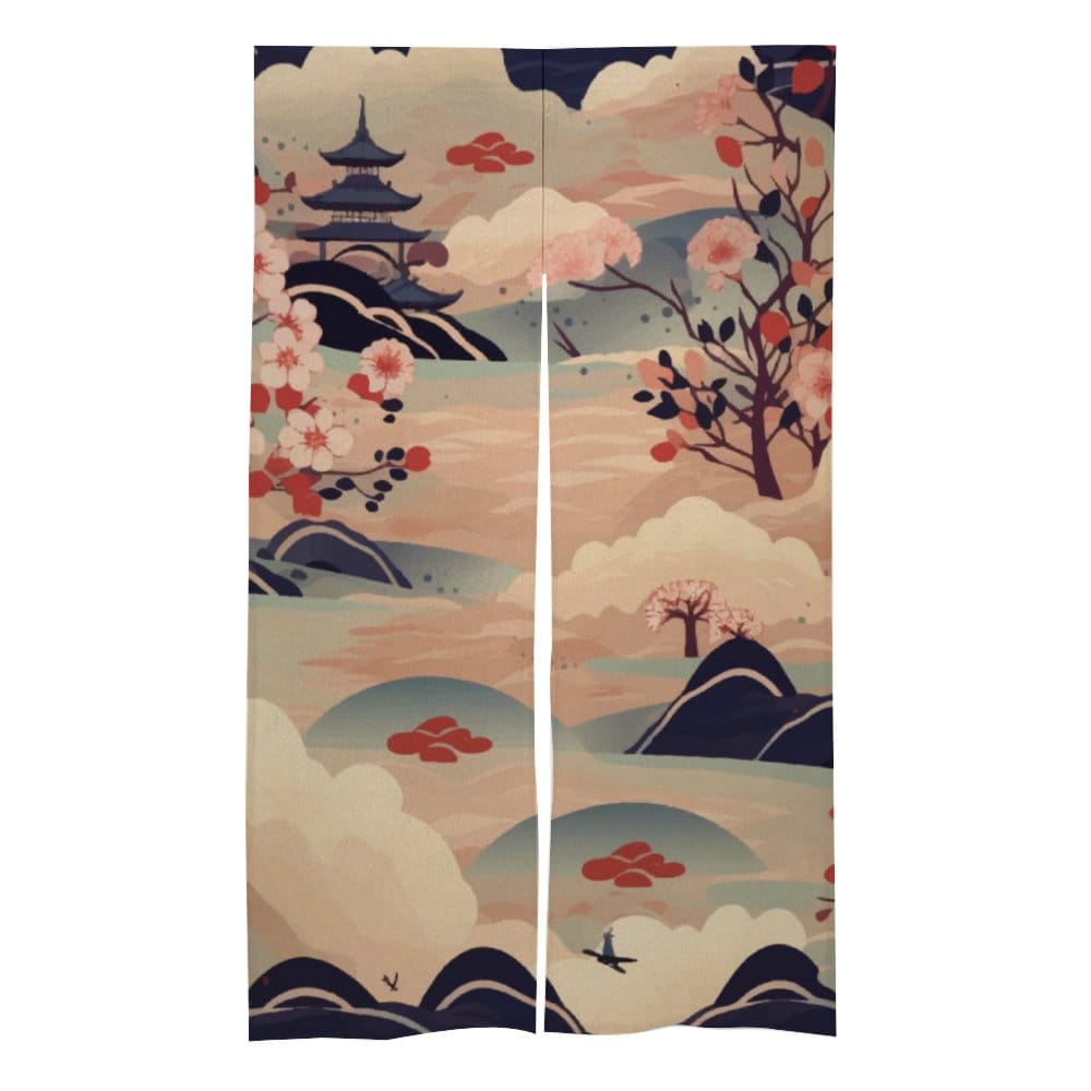 Japanese Noren, Landscape Ocean Wave Pattern Noren Door Curtain - Japanese Traditional Pattern Room Divider for Home Decor - Doorway Curtain