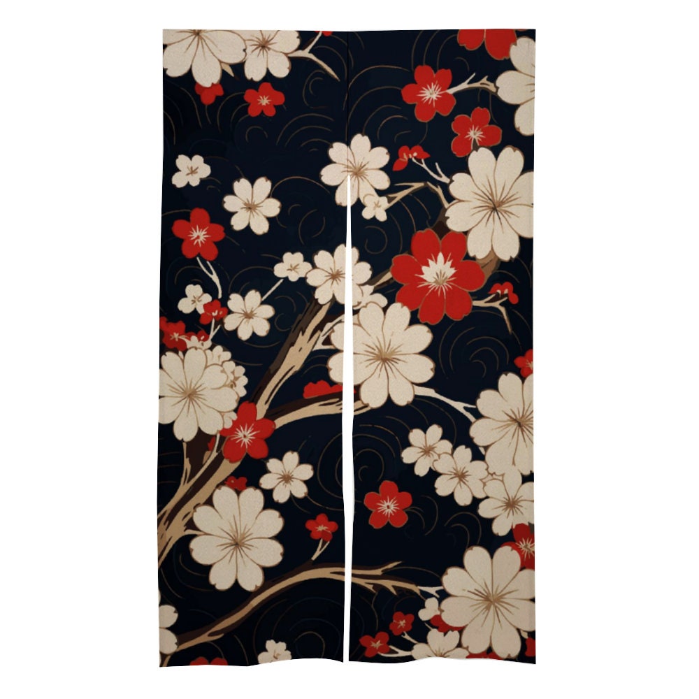 Japanese Noren, Japanese Door Curtain, Japanese Pattern Hemp Curtain, Japanese Flower Floral curtain, Door Curtain, Room Divider