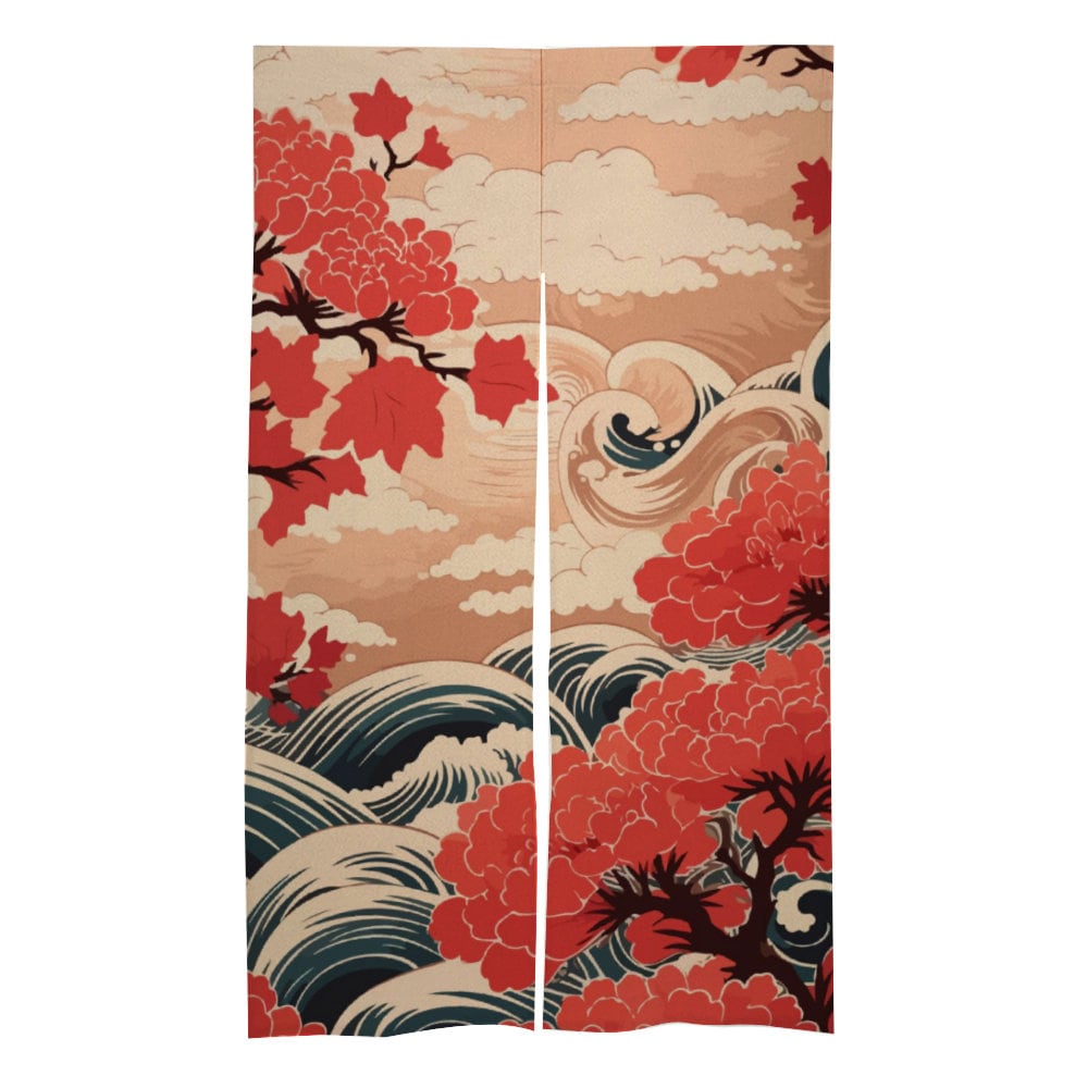 Japanese Autumn Landscape Wave Noren, Japanese Doorway Curtain, Japanese Traditional Noren , Japanese Great Wave curtain, Door Curtain