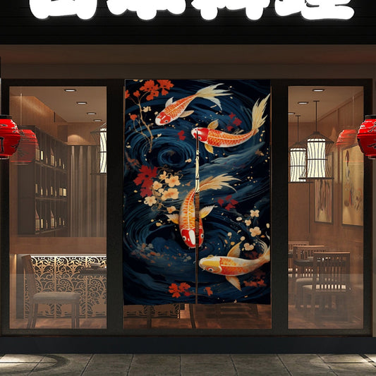 Japanese Koi Fish Pond Noren, Japanese Noren, Door Doorway Curtain - Japanese Traditional Room Divider for Home Decor - Perfect for Doorway