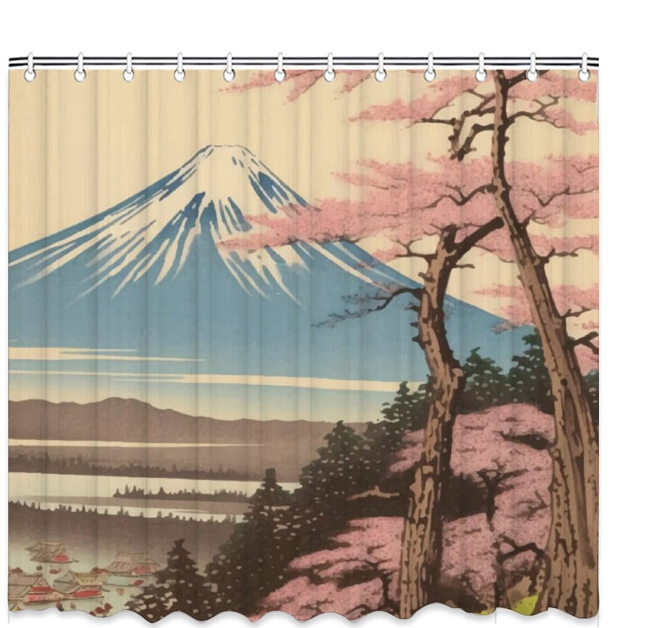 Mt Fuji Shower Curtain, Japanese Landscape Shower Curtain with Hooks, Bath Shower Curtain, Artwork Shower Curtain, Waterproof shower curtain