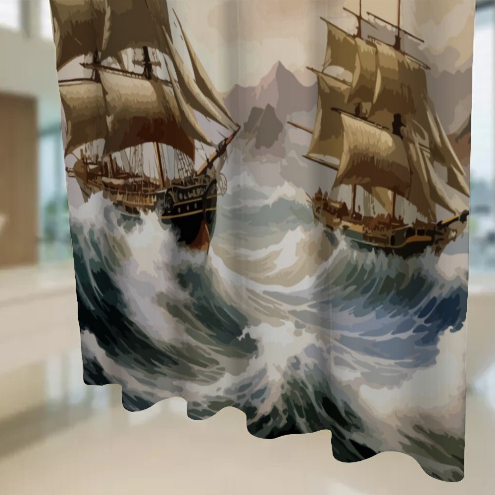 Warships Shower Curtain with Hooks, Shower Curtain, Bath Shower Curtain, Artwork Shower Curtain, Waterproof shower curtain