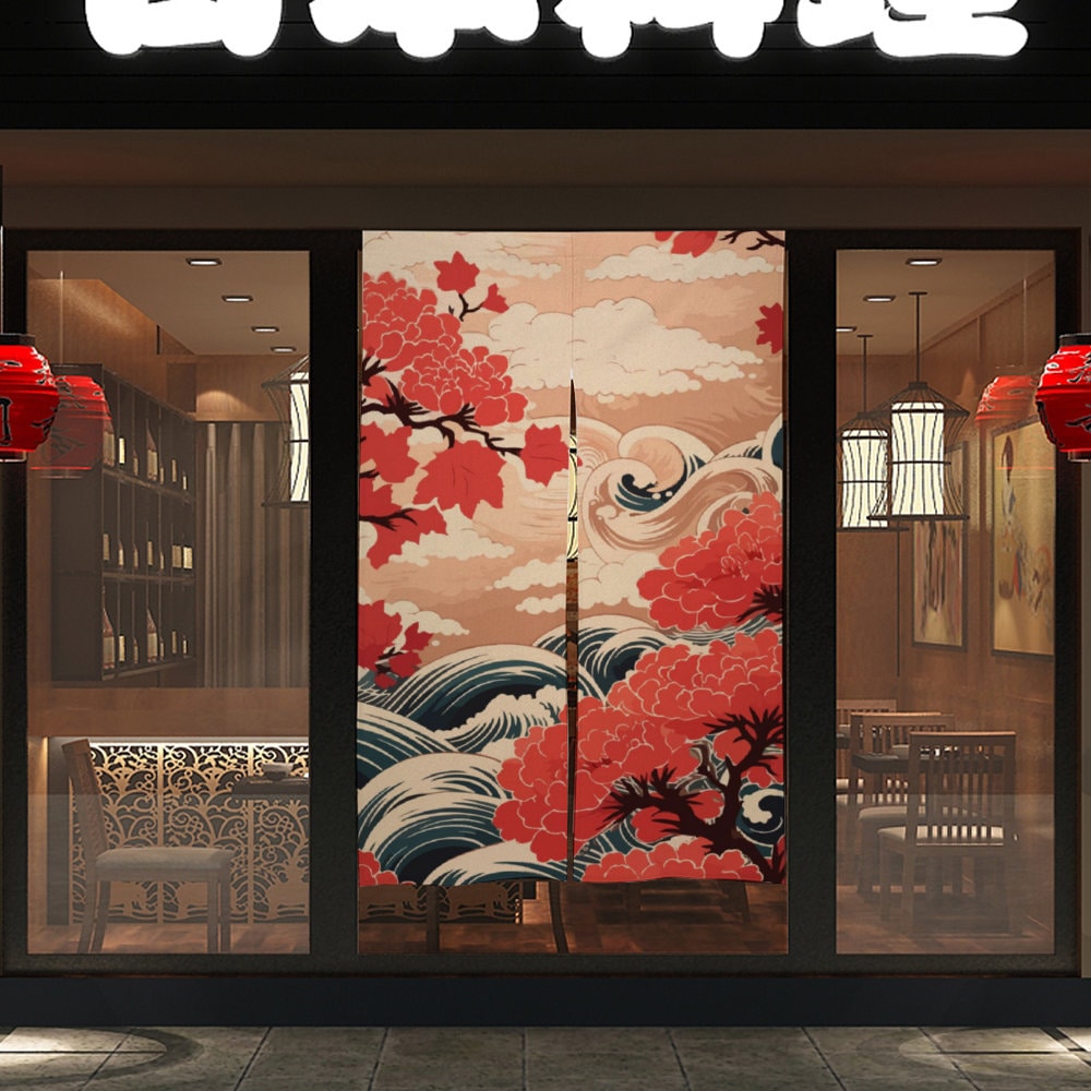 Japanese Autumn Landscape Wave Noren, Japanese Doorway Curtain, Japanese Traditional Noren , Japanese Great Wave curtain, Door Curtain