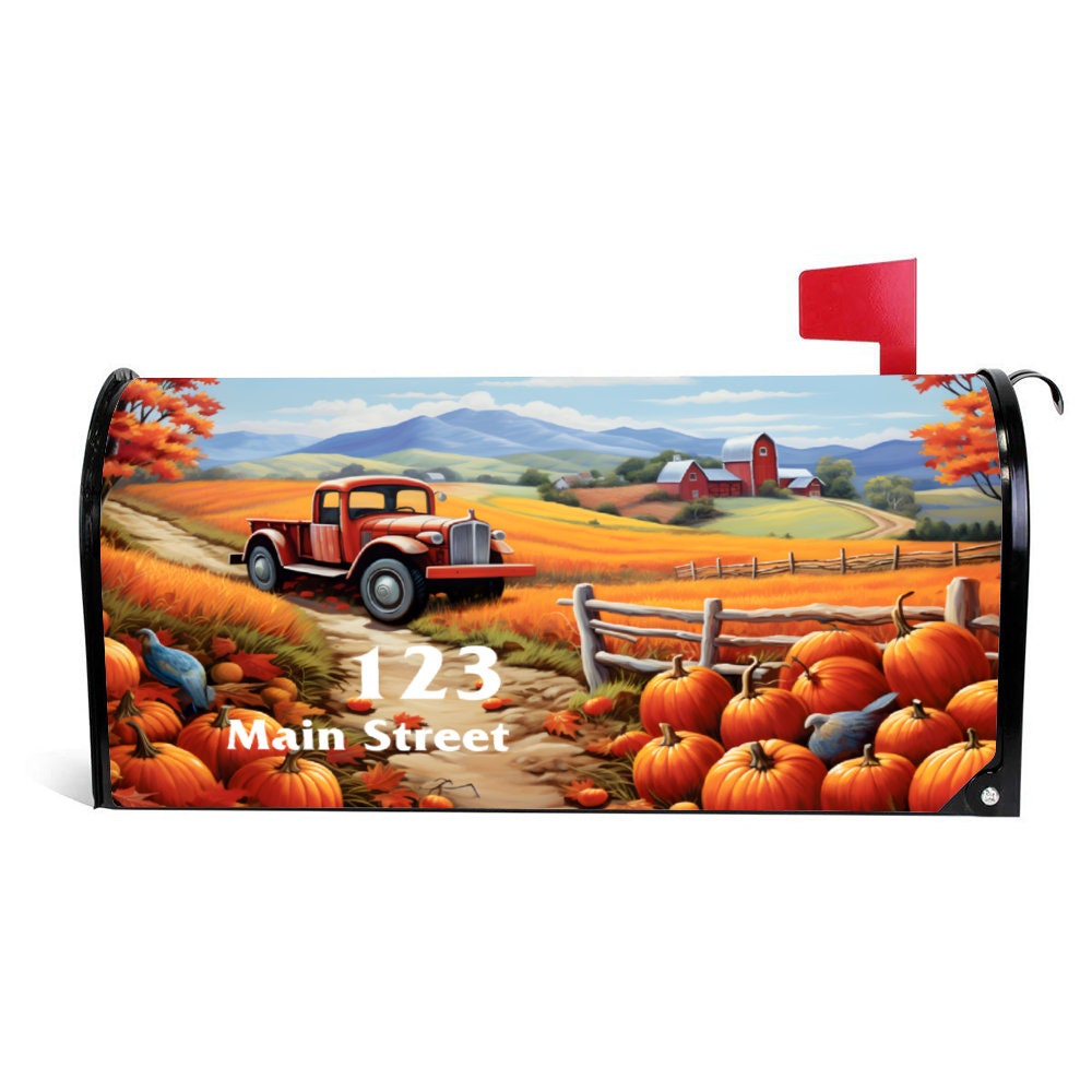 Custom Address Mailbox Covers Magnetic, Autumn Harvest Mailbox Cover, Personalized Magnetic Mailbox Cover, Waterproof Canvas Mailbox Sticker