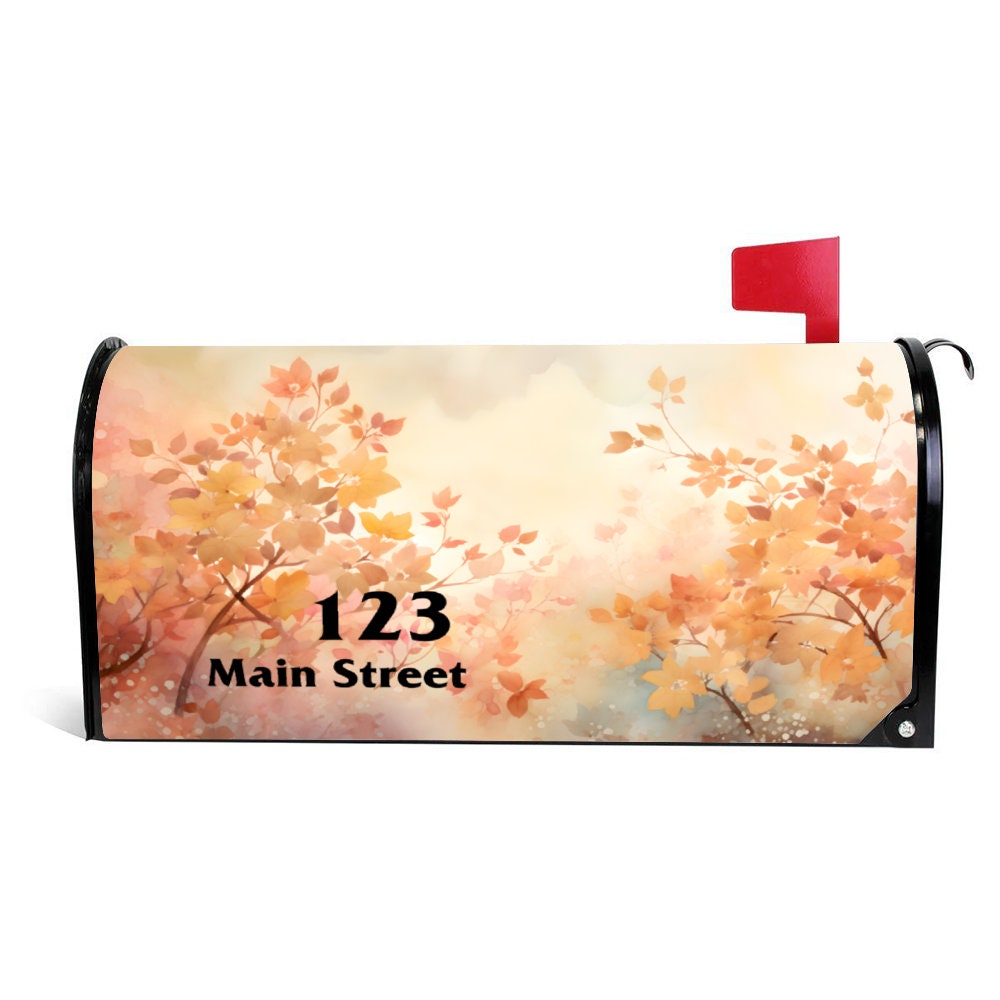 Custom Address Mailbox Covers Magnetic, Autumn Watercolor Mailbox Cover, Personalized Mailbox Cover, Waterproof Canvas Mailbox Sticker