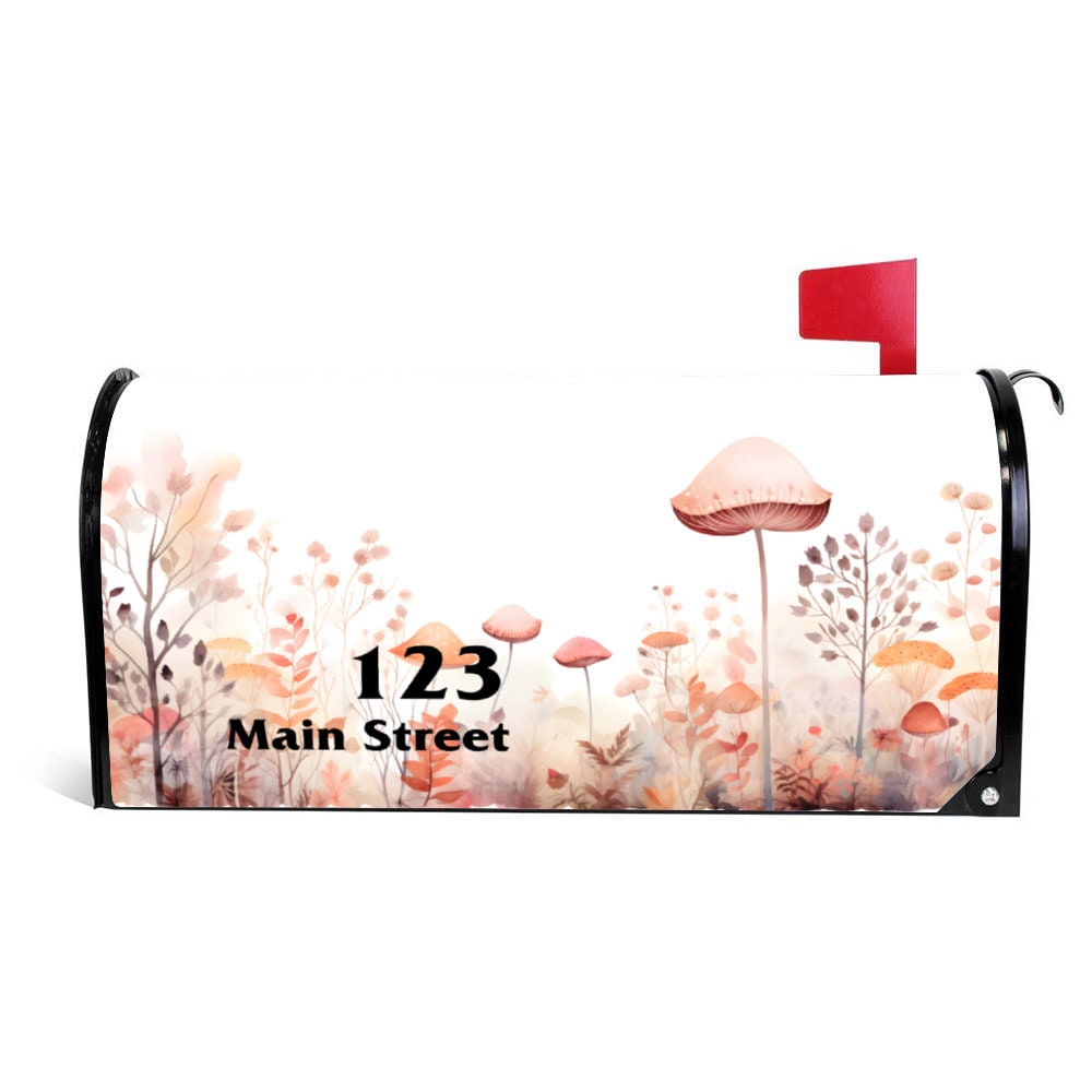 Custom Address Mailbox Covers Magnetic, Watercolor Mushroom Mailbox Cover, Personalized Magnetic , Waterproof Canvas Mailbox Sticker