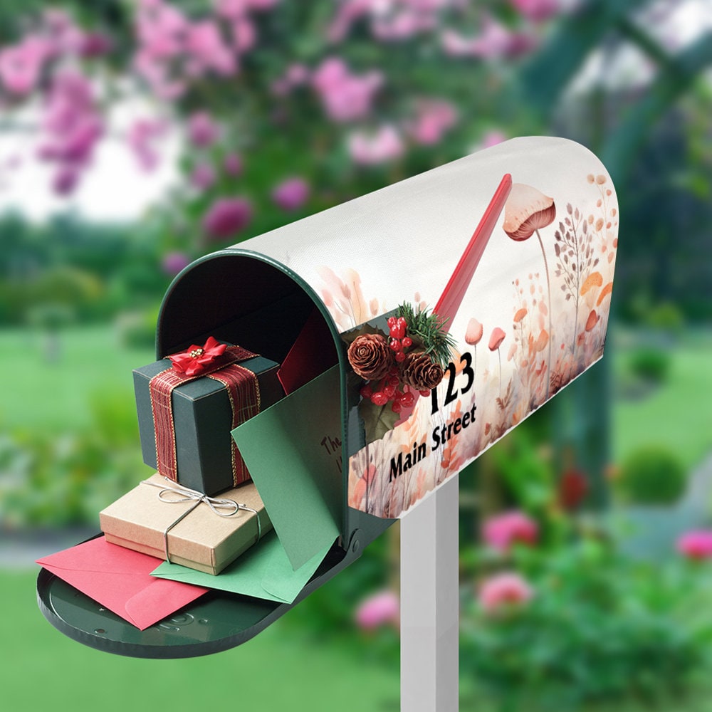 Custom Address Mailbox Covers Magnetic, Watercolor Mushroom Mailbox Cover, Personalized Magnetic , Waterproof Canvas Mailbox Sticker