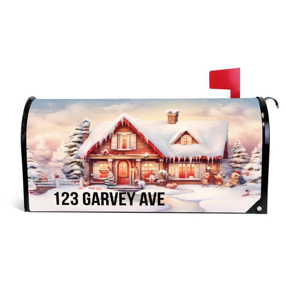 Custom Address Mailbox Covers Magnetic,Winter Christmas Theme Mailbox Cover, Personalized Magnetic, Waterproof Canvas Mailbox Sticker