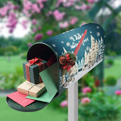 Custom Address Mailbox Covers Magnetic, 3D Winter Christmas Tree Mailbox Cover, Personalized Magnetic, Waterproof Canvas Mailbox Sticker