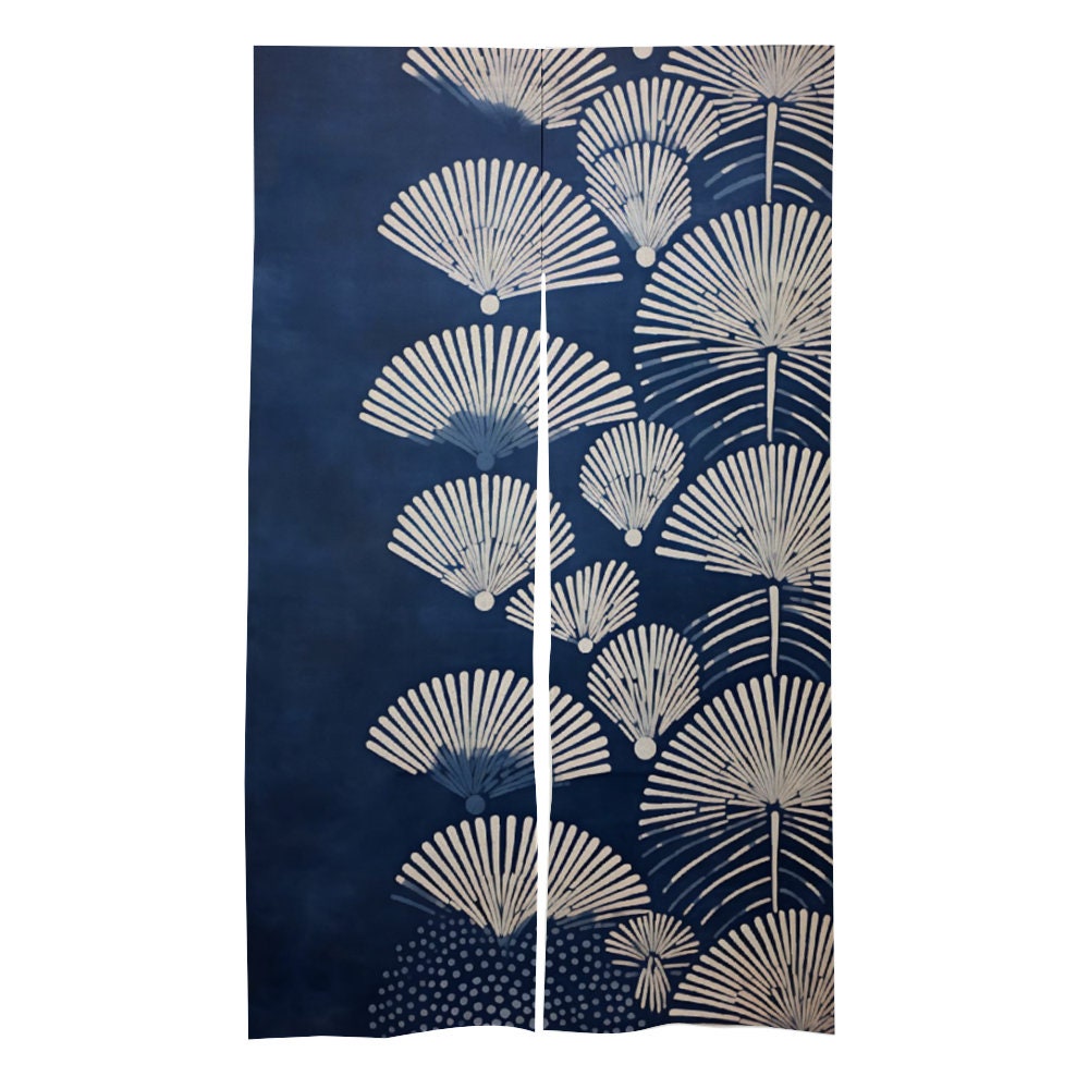 Japanese light indigo White Fan Noren, Japanese Door Curtain, Curtain for Home Decoration, Perfect for Doorway, Wall Hanging, Room Dividers