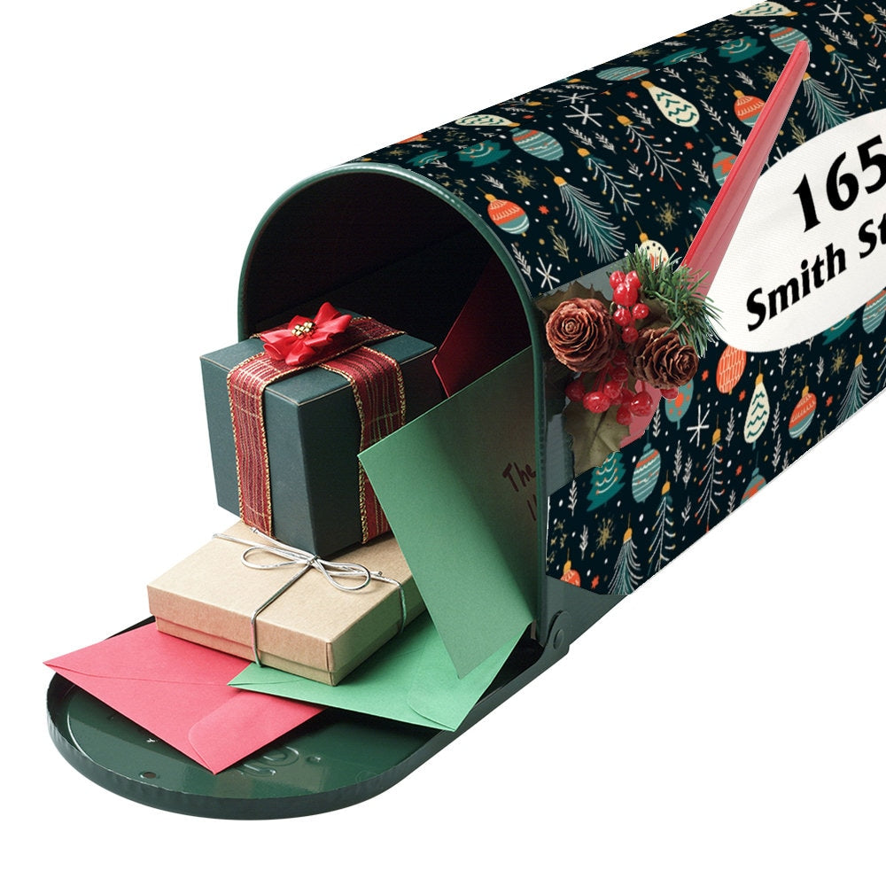 Custom Address Mailbox Covers Magnetic, Winter Christmas Night Tree Mailbox Cover, Personalized Magnetic, Waterproof Canvas Mailbox Sticker