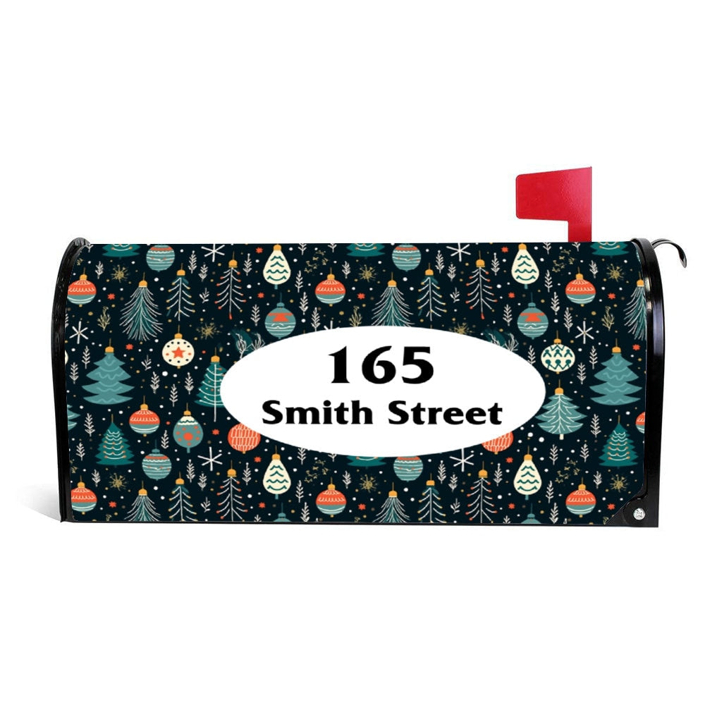 Custom Address Mailbox Covers Magnetic, Winter Christmas Night Tree Mailbox Cover, Personalized Magnetic, Waterproof Canvas Mailbox Sticker