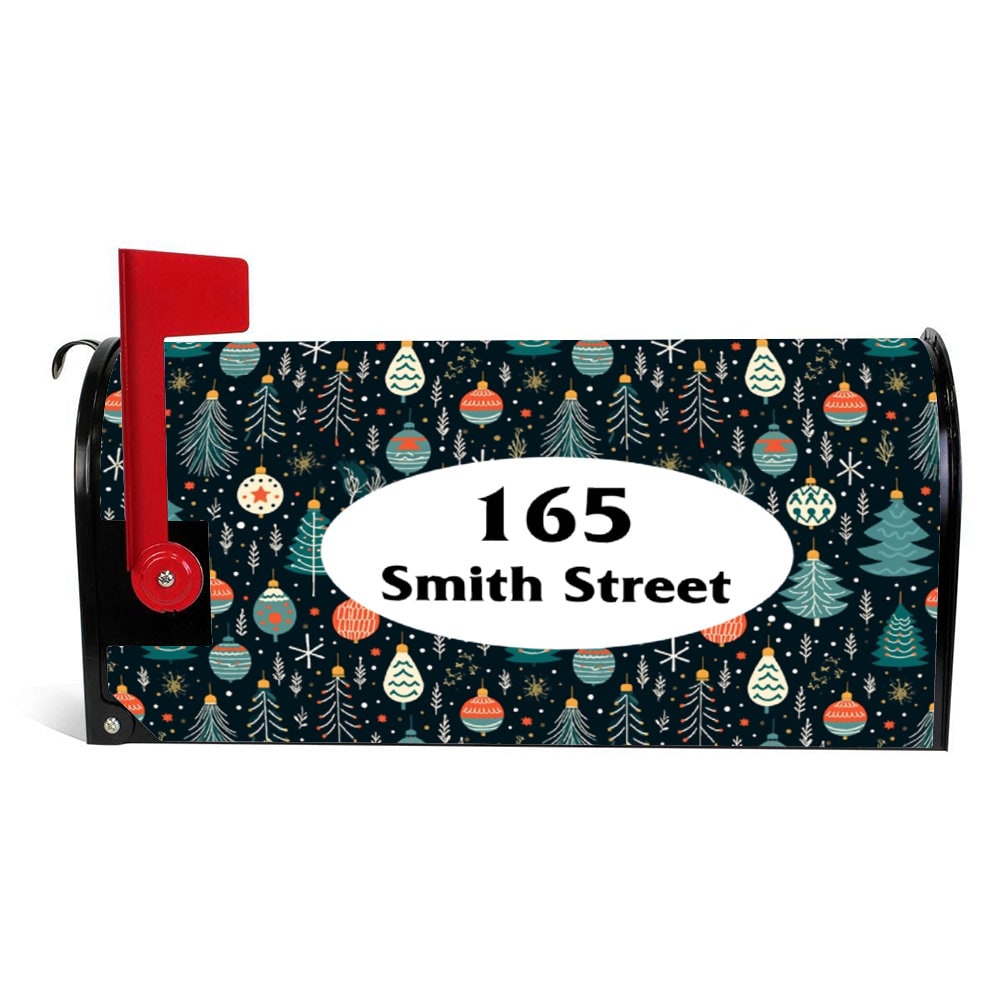 Custom Address Mailbox Covers Magnetic, Winter Christmas Night Tree Mailbox Cover, Personalized Magnetic, Waterproof Canvas Mailbox Sticker