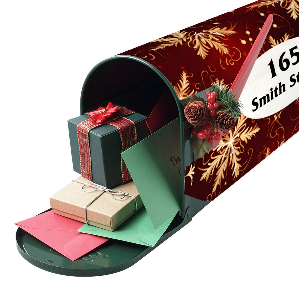 Custom Address Mailbox Covers Magnetic, Christmas Pattern Theme Post Box Cover, Personalized Magnetic, Waterproof Canvas Mailbox Sticker